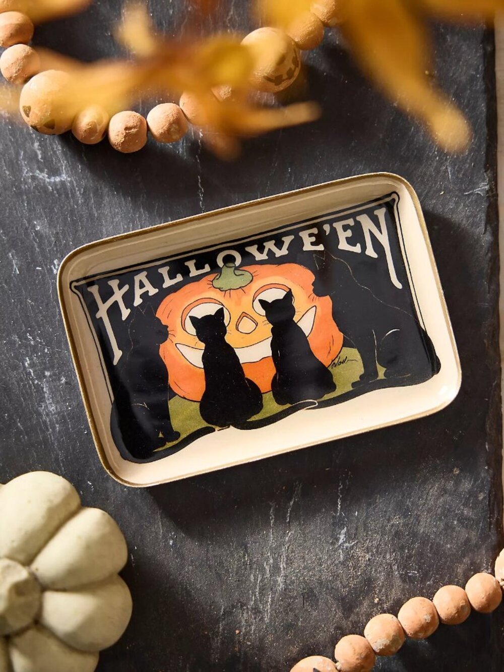 Anthropologie Cat Halloween Printed Archival Tray NIB